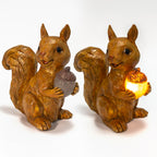 Resin Squirrel Figurine with LED Acorn Light, Wood-Look Animal Statue for Home Decor, Tabletop Ornament for Living Room, Bedroom, Office & Rustic Farmhouse