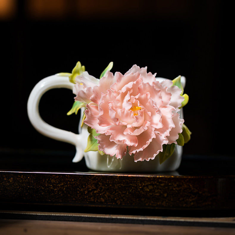 Intangible Cultural Heritage Ceramic Peony Flower Cup - Coffee Cup Water Cup Tea Cup, Valentine's Day New Year Gift for Women Girls Birthday Presen