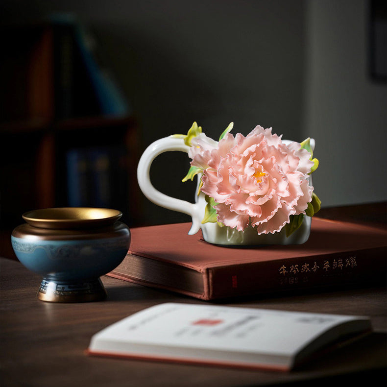 Intangible Cultural Heritage Ceramic Peony Flower Cup - Coffee Cup Water Cup Tea Cup, Valentine's Day New Year Gift for Women Girls Birthday Presen