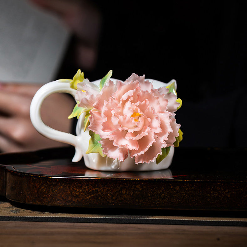 Intangible Cultural Heritage Ceramic Peony Flower Cup - Coffee Cup Water Cup Tea Cup, Valentine's Day New Year Gift for Women Girls Birthday Presen