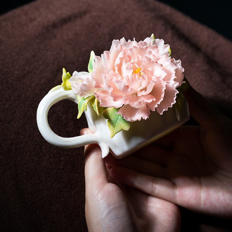 Intangible Cultural Heritage Ceramic Peony Flower Cup - Coffee Cup Water Cup Tea Cup, Valentine's Day New Year Gift for Women Girls Birthday Presen