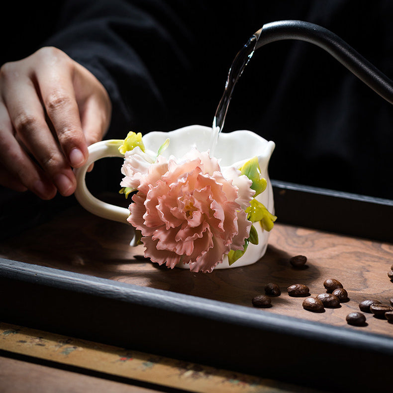 Intangible Cultural Heritage Ceramic Peony Flower Cup - Coffee Cup Water Cup Tea Cup, Valentine's Day New Year Gift for Women Girls Birthday Presen