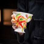 Intangible Cultural Heritage Hand-Pinched Lily Flower Ceramic Teacup, Artistic Handmade Floral Cup for Loose Leaf Tea & Coffee, Unique New Year/Valentine's Day/Birthday Gift