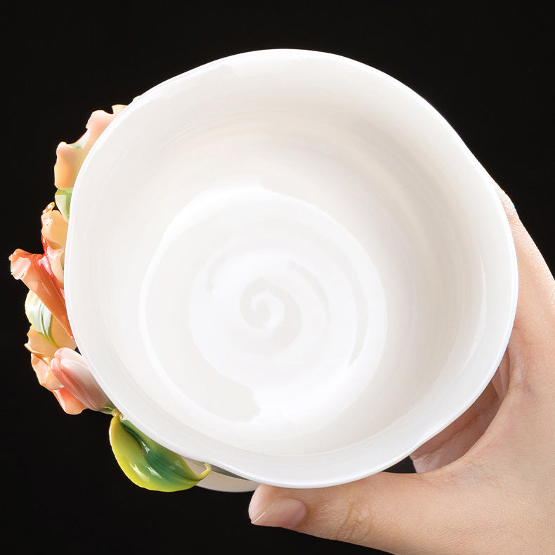 Intangible Cultural Heritage Hand-Pinched Lily Flower Ceramic Teacup, Artistic Handmade Floral Cup for Loose Leaf Tea & Coffee, Unique New Year/Valentine's Day/Birthday Gift