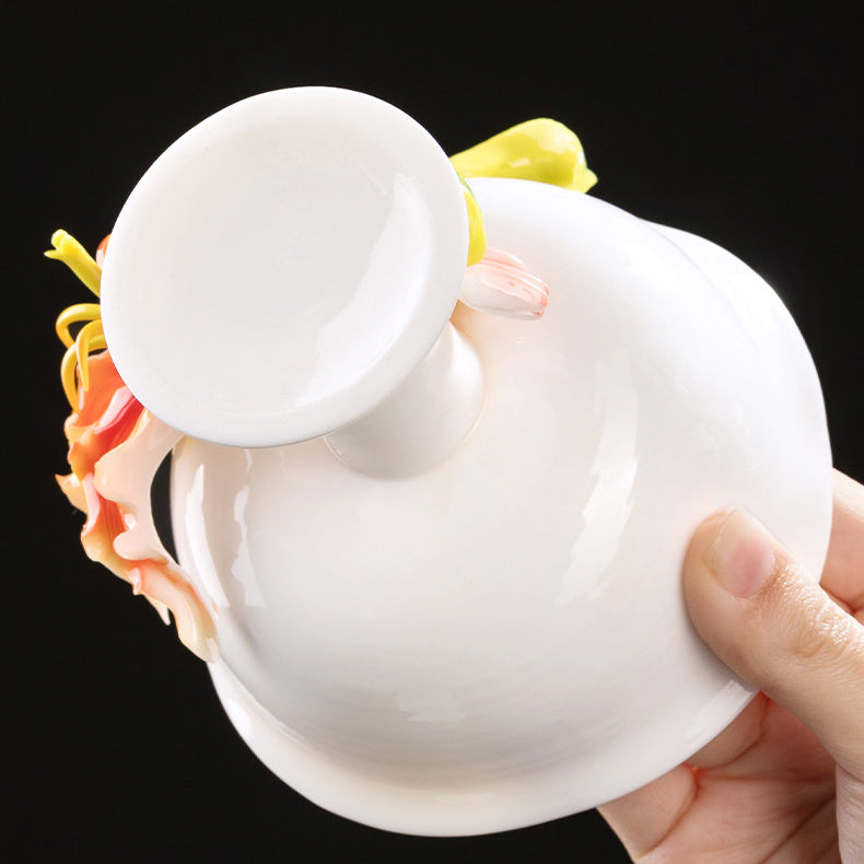 Intangible Cultural Heritage Hand-Pinched Lily Flower Ceramic Teacup, Artistic Handmade Floral Cup for Loose Leaf Tea & Coffee, Unique New Year/Valentine's Day/Birthday Gift