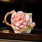 Chinese Intangible Cultural Heritage Hand-Pinched Pink Rose Ceramic Mug, Handmade 3D Floral Art Coffee/Tea Cup, Microwave & Dishwasher Safe, Unique Valentine's Day/Birthday Gift for Women & Her