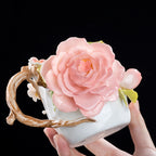 Chinese Intangible Cultural Heritage Hand-Pinched Pink Rose Ceramic Mug, Handmade 3D Floral Art Coffee/Tea Cup, Microwave & Dishwasher Safe, Unique Valentine's Day/Birthday Gift for Women & Her
