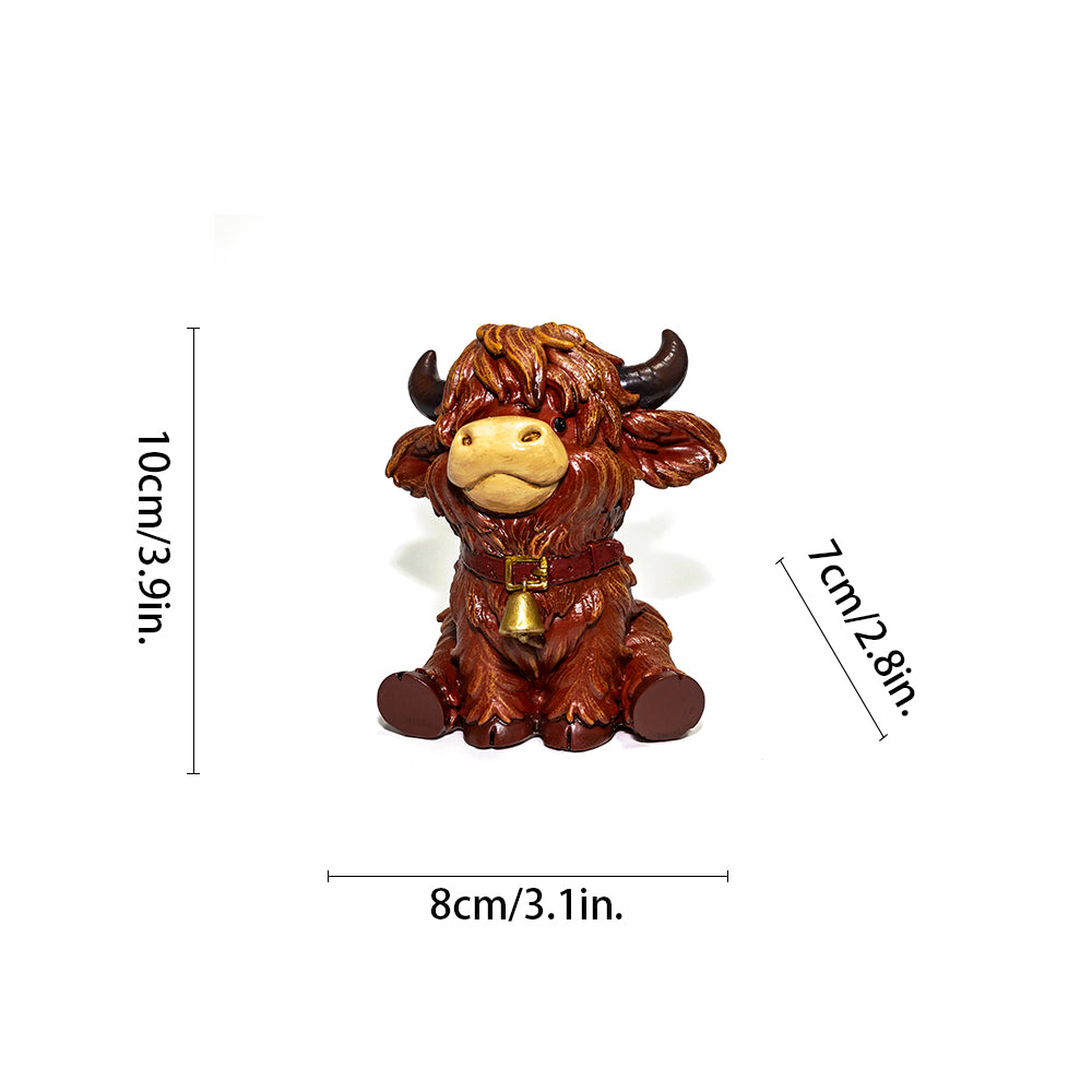 Highland Cow Resin Figurine – Cute Scottish Cattle Decorative Statue for Home, Office, or Farmhouse Shelf Décor, Handcrafted Collectible Gift