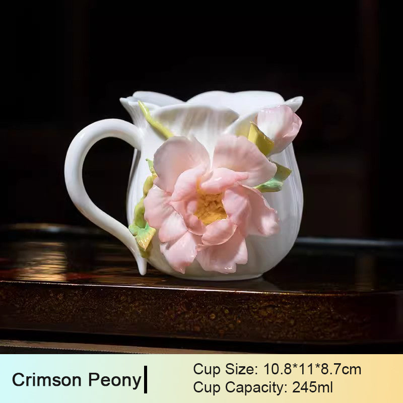 Chinese Intangible Cultural Heritage Hand-Pinched Pink Rose Ceramic Mug, Handmade 3D Floral Art Coffee/Tea Cup, Microwave & Dishwasher Safe, Unique Valentine's Day/Birthday Gift for Women & Her