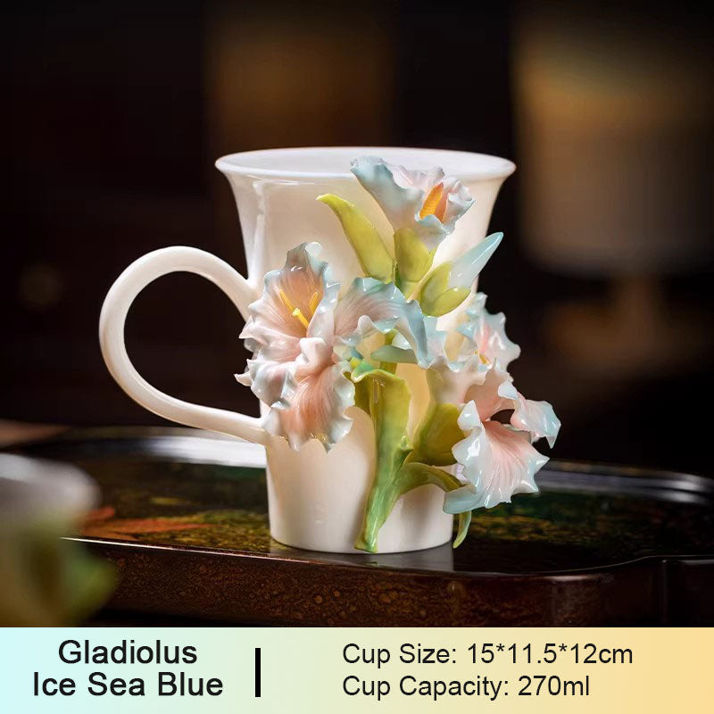 Chinese Intangible Cultural Heritage Hand-Pinched Red Hibiscus Ceramic Mug, Handmade 3D Floral Art Coffee/Tea Cup, Unique New Year/Valentine's Day/Birthday Gift for Women & Her