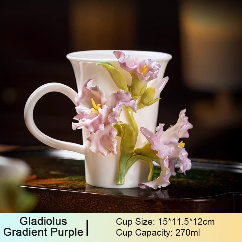 Chinese Intangible Cultural Heritage Hand-Pinched Red Hibiscus Ceramic Mug, Handmade 3D Floral Art Coffee/Tea Cup, Unique New Year/Valentine's Day/Birthday Gift for Women & Her