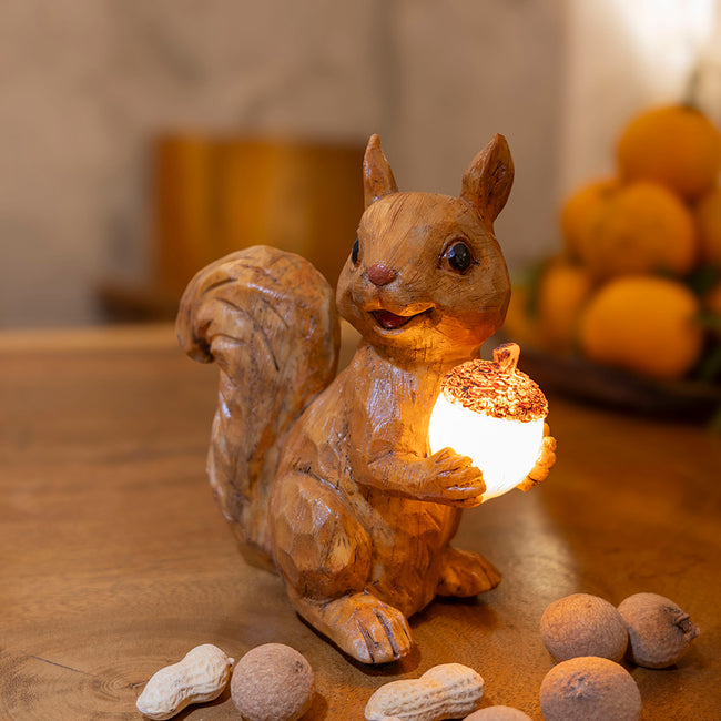 Resin Squirrel Figurine with LED Acorn Light, Wood-Look Animal Statue for Home Decor, Tabletop Ornament for Living Room, Bedroom, Office & Rustic Farmhouse Hover Image