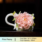 Intangible Cultural Heritage Ceramic Peony Flower Cup - Coffee Cup Water Cup Tea Cup, Valentine's Day New Year Gift for Women Girls Birthday Presen