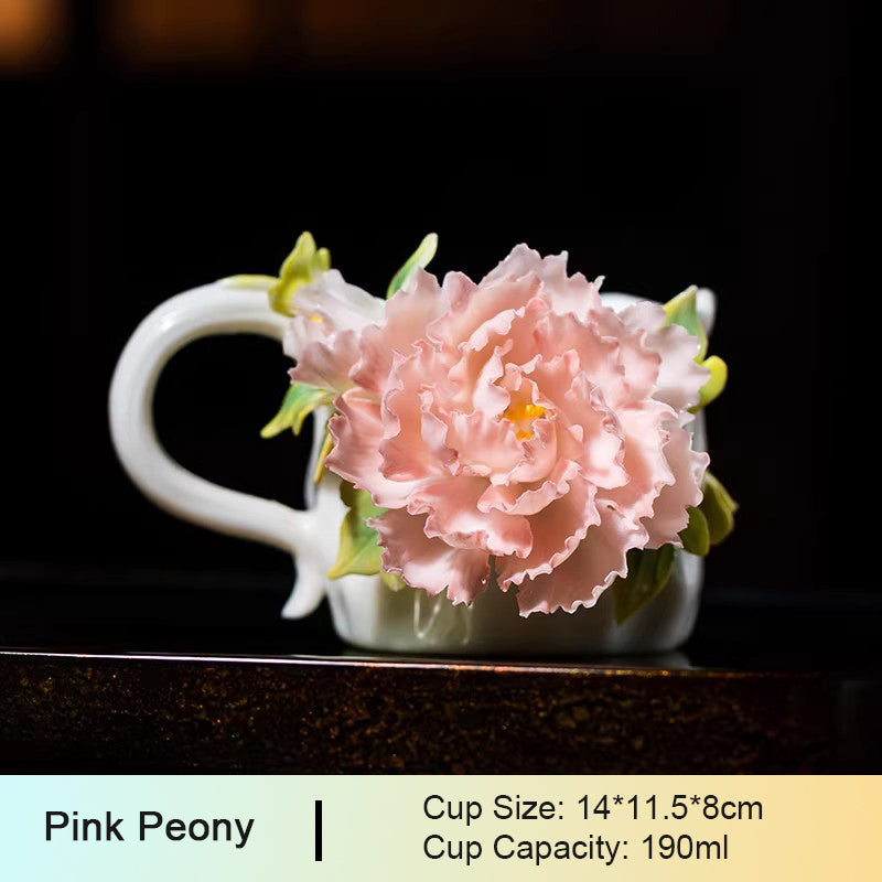Intangible Cultural Heritage Ceramic Peony Flower Cup - Coffee Cup Water Cup Tea Cup, Valentine's Day New Year Gift for Women Girls Birthday Presen