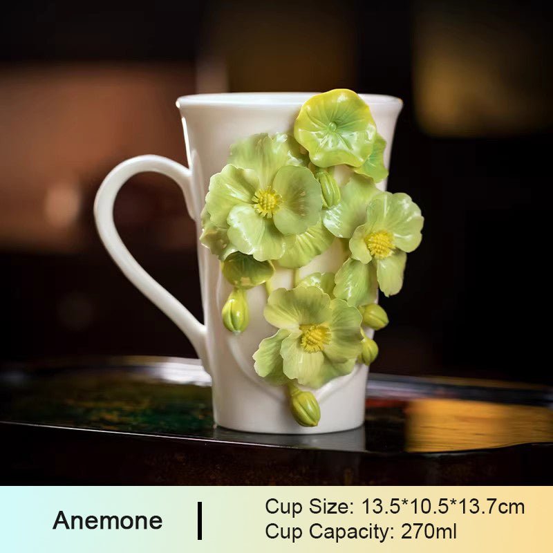 Chinese Intangible Cultural Heritage Hand-Pinched Red Hibiscus Ceramic Mug, Handmade 3D Floral Art Coffee/Tea Cup, Unique New Year/Valentine's Day/Birthday Gift for Women & Her