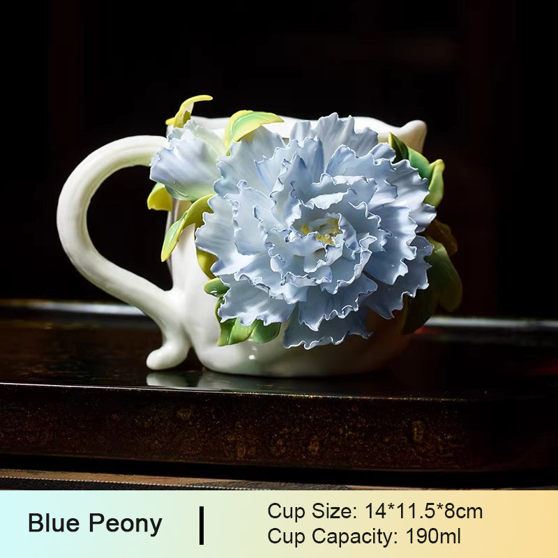 Intangible Cultural Heritage Ceramic Peony Flower Cup - Coffee Cup Water Cup Tea Cup, Valentine's Day New Year Gift for Women Girls Birthday Presen