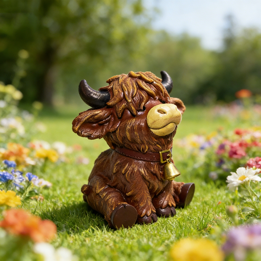 Highland Cow Resin Figurine – Cute Scottish Cattle Decorative Statue for Home, Office, or Farmhouse Shelf Décor, Handcrafted Collectible Gift