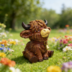 Highland Cow Resin Figurine – Cute Scottish Cattle Decorative Statue for Home, Office, or Farmhouse Shelf Décor, Handcrafted Collectible Gift