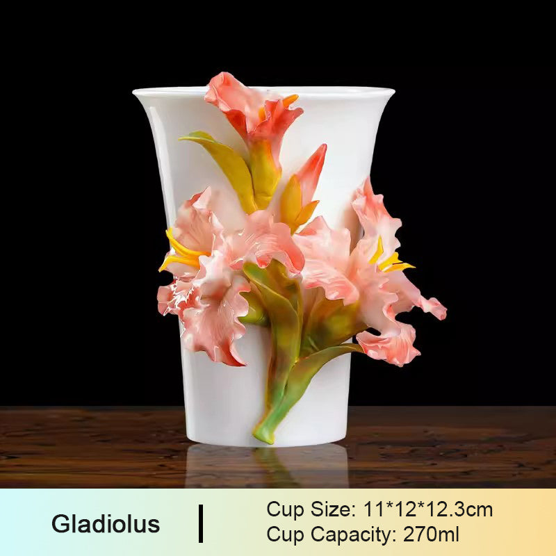 Chinese Intangible Cultural Heritage Hand-Pinched Daylily Ceramic Mug, Handmade 3D iris Floral Art Coffee & Tea Cup, Unique New Year/Valentine's Day/Birthday Gift for Women & Her