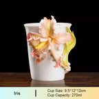 Chinese Intangible Cultural Heritage Hand-Pinched Daylily Ceramic Mug, Handmade 3D iris Floral Art Coffee & Tea Cup, Unique New Year/Valentine's Day/Birthday Gift for Women & Her