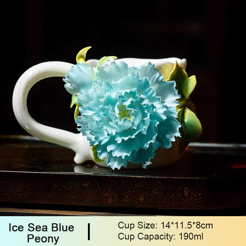 Intangible Cultural Heritage Ceramic Peony Flower Cup - Coffee Cup Water Cup Tea Cup, Valentine's Day New Year Gift for Women Girls Birthday Presen