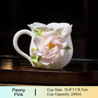 Chinese Intangible Cultural Heritage Hand-Pinched Pink Rose Ceramic Mug, Handmade 3D Floral Art Coffee/Tea Cup, Microwave & Dishwasher Safe, Unique Valentine's Day/Birthday Gift for Women & Her
