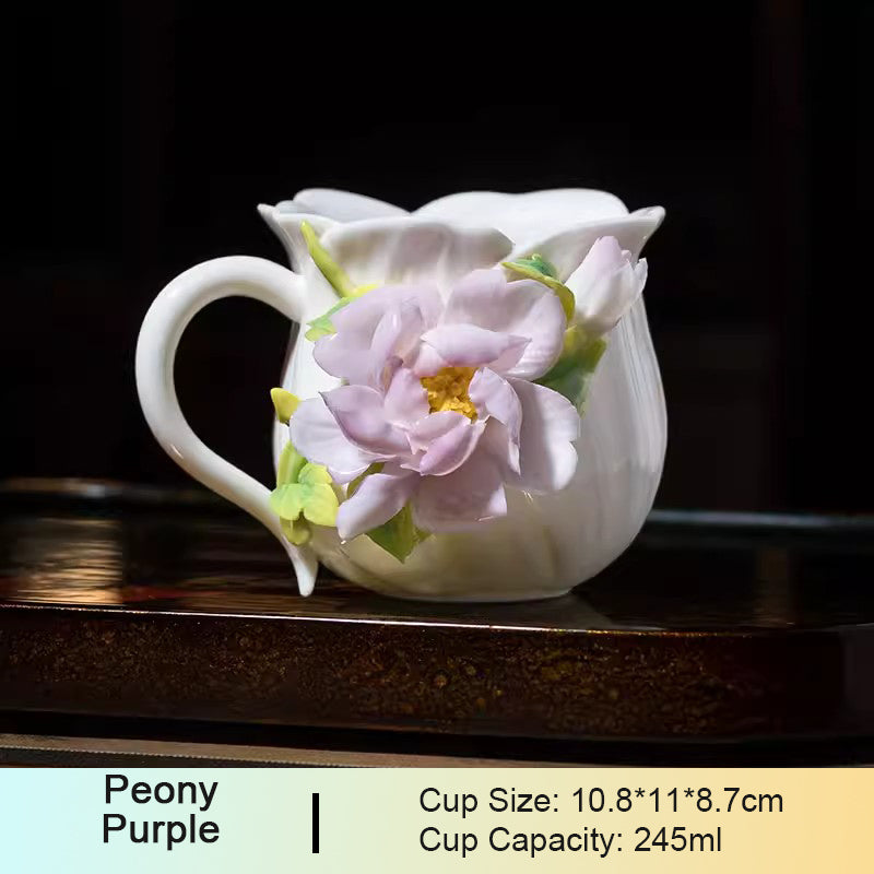 Chinese Intangible Cultural Heritage Hand-Pinched Pink Rose Ceramic Mug, Handmade 3D Floral Art Coffee/Tea Cup, Microwave & Dishwasher Safe, Unique Valentine's Day/Birthday Gift for Women & Her