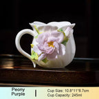 Chinese Intangible Cultural Heritage Hand-Pinched Pink Rose Ceramic Mug, Handmade 3D Floral Art Coffee/Tea Cup, Microwave & Dishwasher Safe, Unique Valentine's Day/Birthday Gift for Women & Her
