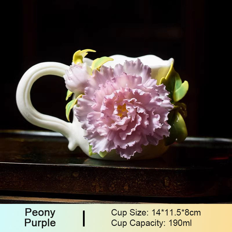 Chinese Intangible Cultural Heritage Hand-Pinched Pink Rose Ceramic Mug, Handmade 3D Floral Art Coffee/Tea Cup, Microwave & Dishwasher Safe, Unique Valentine's Day/Birthday Gift for Women & Her