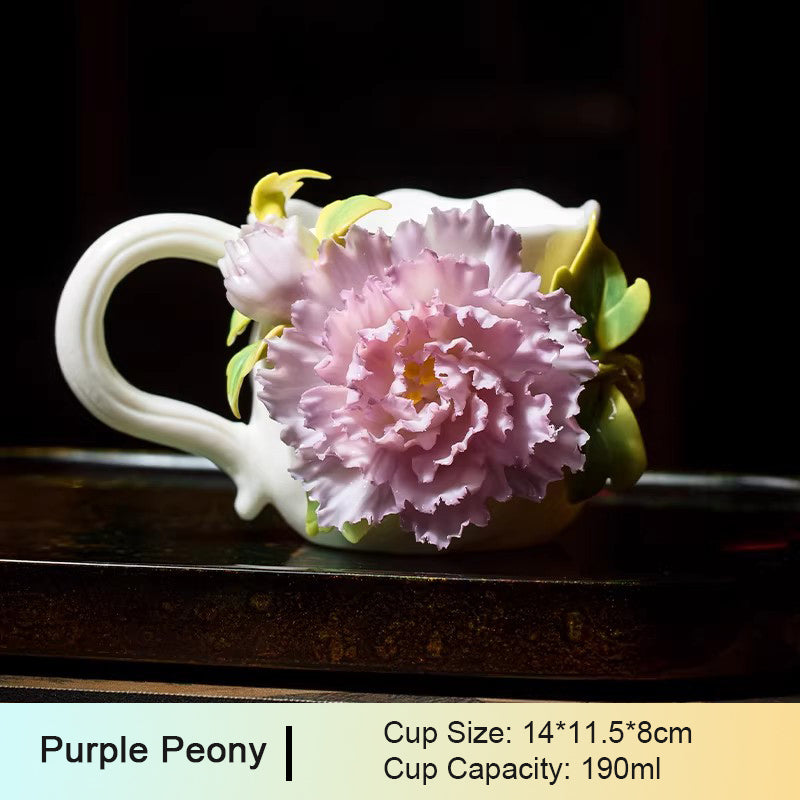 Intangible Cultural Heritage Ceramic Peony Flower Cup - Coffee Cup Water Cup Tea Cup, Valentine's Day New Year Gift for Women Girls Birthday Presen