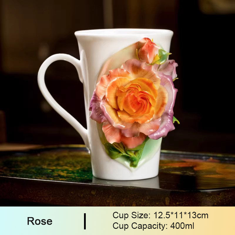 Chinese Intangible Cultural Heritage Hand-Pinched Red Hibiscus Ceramic Mug, Handmade 3D Floral Art Coffee/Tea Cup, Unique New Year/Valentine's Day/Birthday Gift for Women & Her