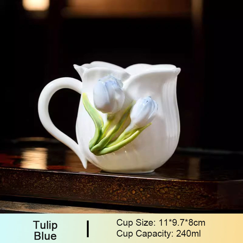 Chinese Intangible Cultural Heritage Hand-Pinched Pink Rose Ceramic Mug, Handmade 3D Floral Art Coffee/Tea Cup, Microwave & Dishwasher Safe, Unique Valentine's Day/Birthday Gift for Women & Her