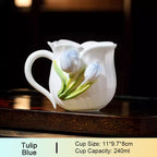 Chinese Intangible Cultural Heritage Hand-Pinched Pink Rose Ceramic Mug, Handmade 3D Floral Art Coffee/Tea Cup, Microwave & Dishwasher Safe, Unique Valentine's Day/Birthday Gift for Women & Her