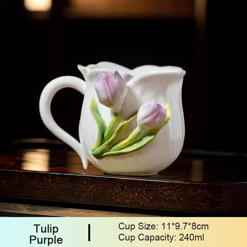 Chinese Intangible Cultural Heritage Hand-Pinched Pink Rose Ceramic Mug, Handmade 3D Floral Art Coffee/Tea Cup, Microwave & Dishwasher Safe, Unique Valentine's Day/Birthday Gift for Women & Her