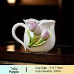 Chinese Intangible Cultural Heritage Hand-Pinched Pink Rose Ceramic Mug, Handmade 3D Floral Art Coffee/Tea Cup, Microwave & Dishwasher Safe, Unique Valentine's Day/Birthday Gift for Women & Her