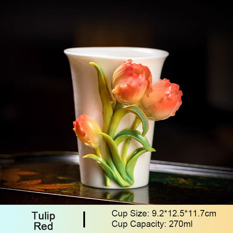 Chinese Intangible Cultural Heritage Hand-Pinched Daylily Ceramic Mug, Handmade 3D iris Floral Art Coffee & Tea Cup, Unique New Year/Valentine's Day/Birthday Gift for Women & Her